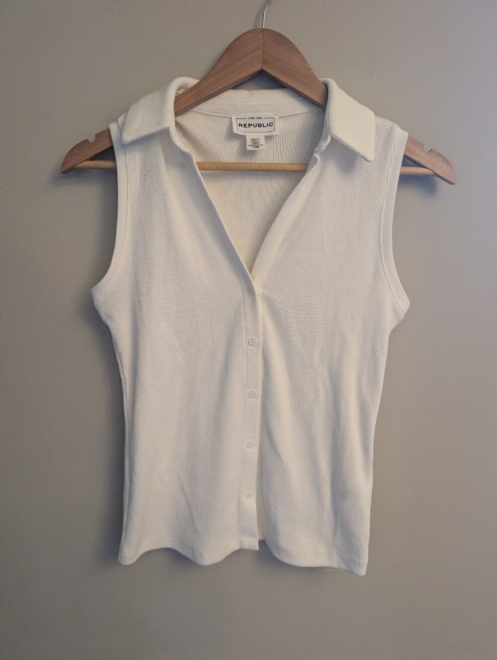 For The Republic White Rib Polo Tank Top Size XS